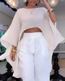 Boat Neck Long Sleeve Asymmetrical Shirt