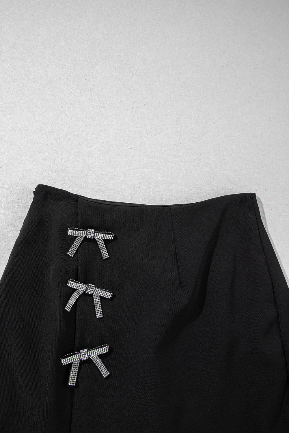 Black Rhinestone Bow Wrap High Waist Mini Skirt