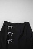 Black Rhinestone Bow Wrap High Waist Mini Skirt