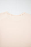 Beige Plus Size Flower Patched Side Slits Crewneck Top