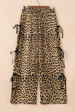 Brown Leopard Print Bow Tie Drawstring Elastic Waist Loose High Waist Pants