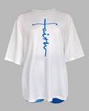 2 Pieces Outfit Faith Print Round Neck Short Sleeve Top and Denim Look Print Shorts Set