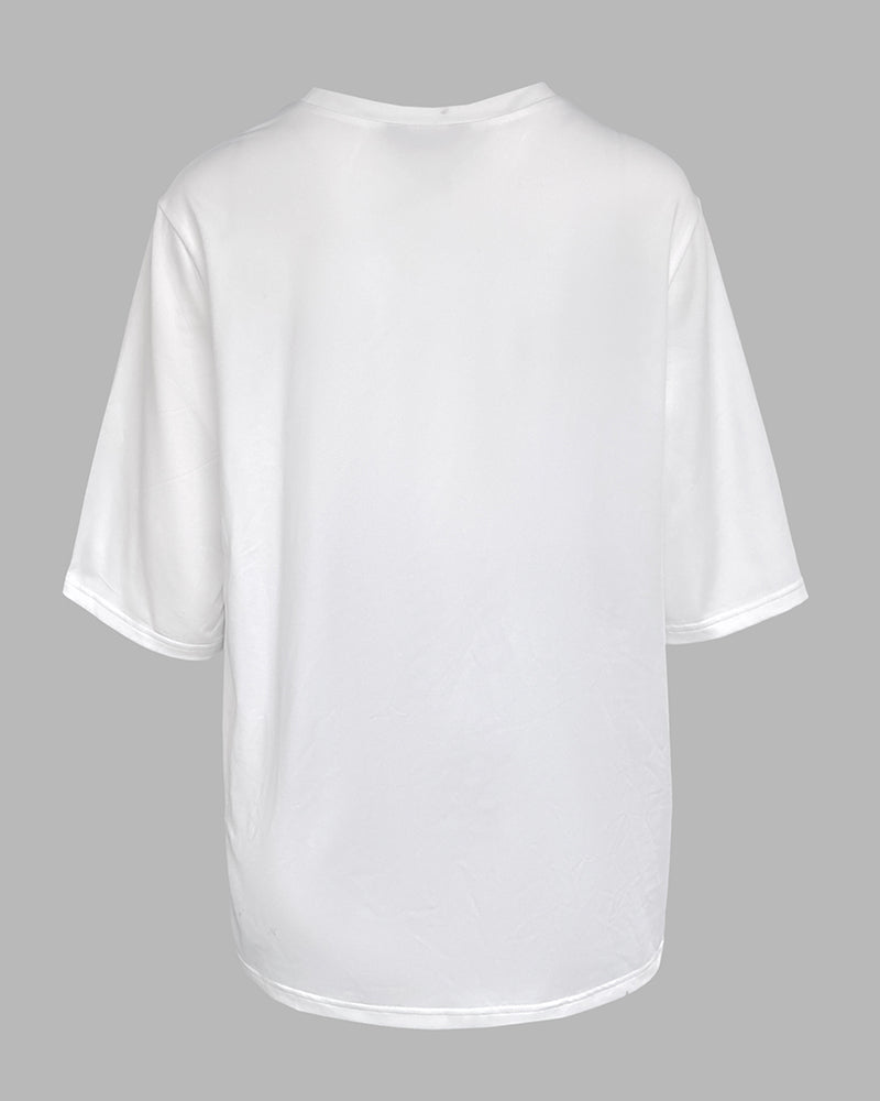 2 Pieces Outfit Faith Print Round Neck Short Sleeve Top and Denim Look Print Shorts Set