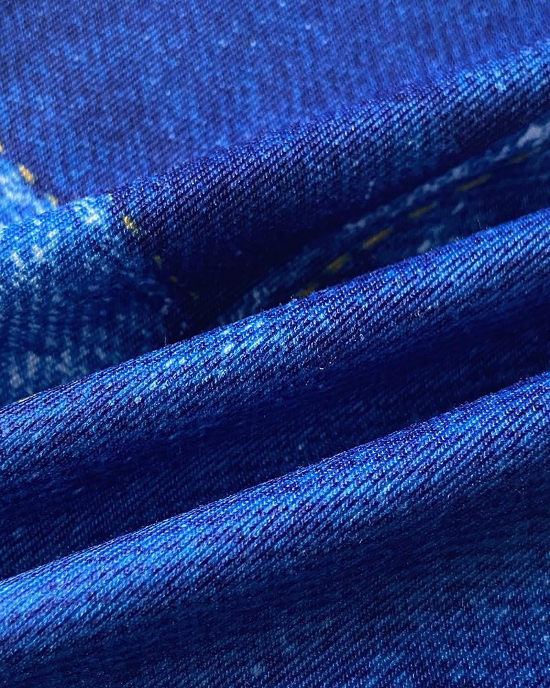 2 Pieces Outfit Faith Print Round Neck Short Sleeve Top and Denim Look Print Shorts Set