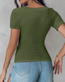 Built in Bra U neck Short Sleeve T shirt Rib knit Top