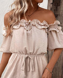 Off Shoulder Short Sleeve Frill Hem Tied Detail Romper
