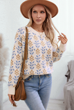 Apricot Floral Pattern Crew Neck Sweater