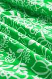 Green Floral Flutter Sleeve Shirred Notched Neck Plus Size Blouse