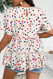 Beige Colorful Polka Dot Print Short Sleeve Ruffled Plus Size Babydoll Blouse