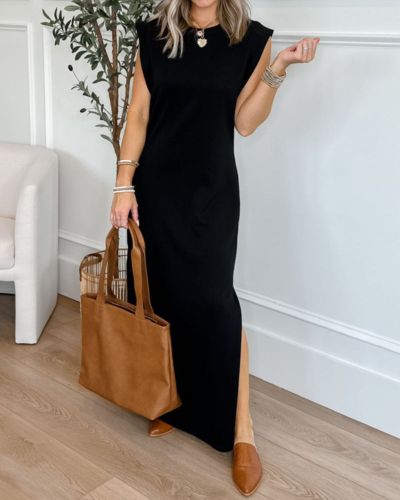 Round Neck Sleeveless Maxi Slit Dress