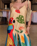 Plain Adjustable Strap Wide Leg Jumpsuit Casual Loose Fit Romper