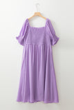 Wisteria Swiss Dot Smocked Frilled Neckline Short Sleeve Plus Size Dress