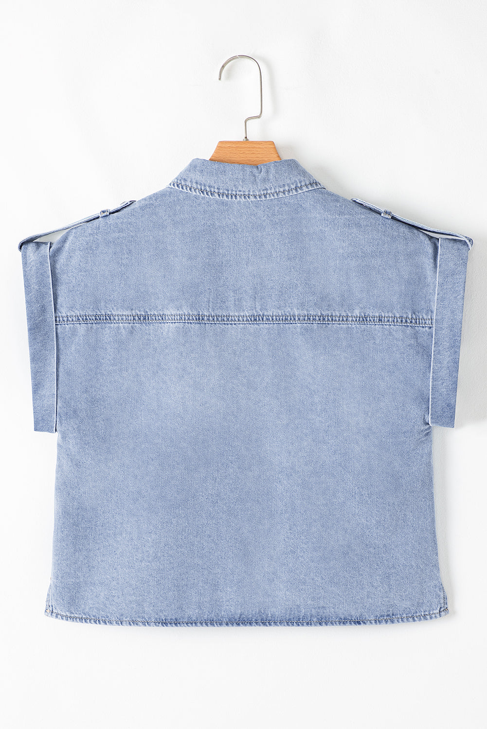 Dusk Blue Denim Pinup Folded Cap Sleeve Shirt