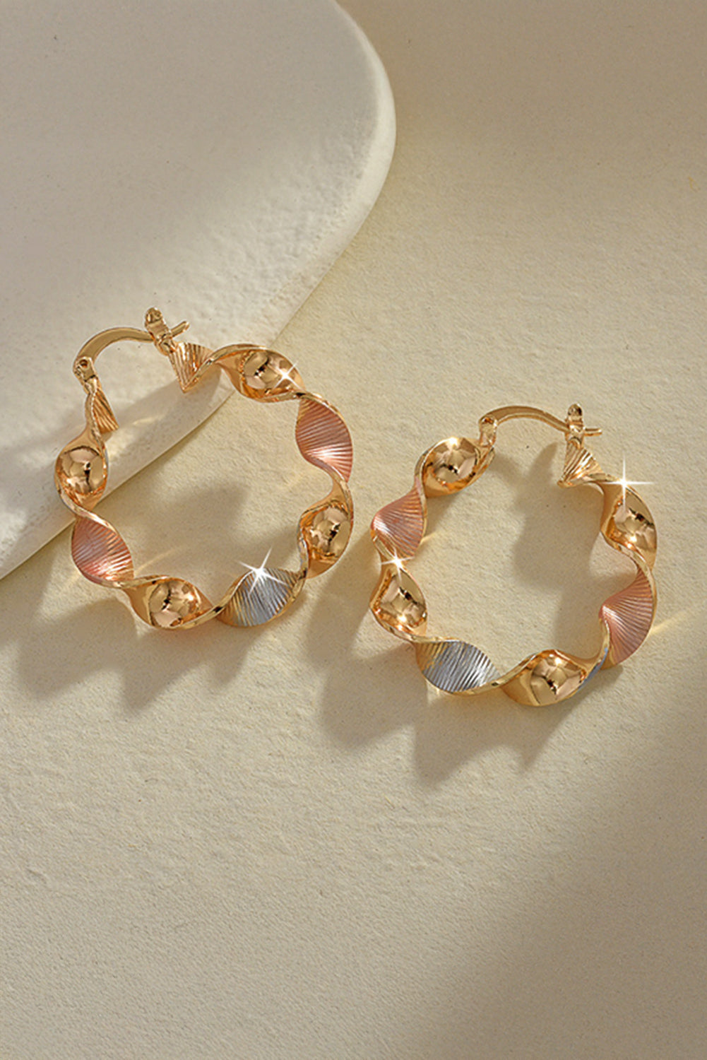 Gold Twisted Plated Alloy Hoop Earrings
