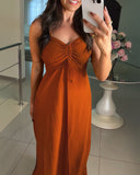 2 Pieces Outfit V Neck Sleeveless Shirred Drawstring Slit Top and Casual Elastic Waist Shorts Set