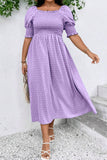 Wisteria Swiss Dot Smocked Frilled Neckline Short Sleeve Plus Size Dress