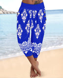 Tribal Print Low Waist Button Decor Capris Pants Vintage Pants with Pocket