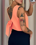 Back Tied Detail Backless Tank Casual Sleeveless Crop Top