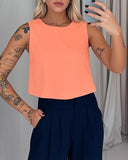 Back Tied Detail Backless Tank Casual Sleeveless Crop Top