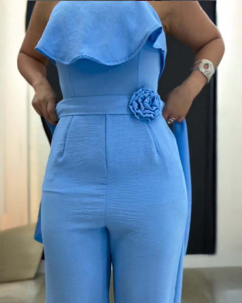 Bandeau Sleeveless Tied Detail Ruffles Romper