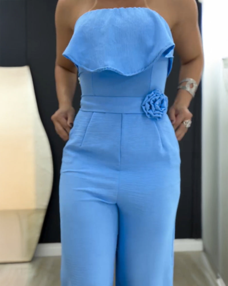 Bandeau Sleeveless Tied Detail Ruffles Romper