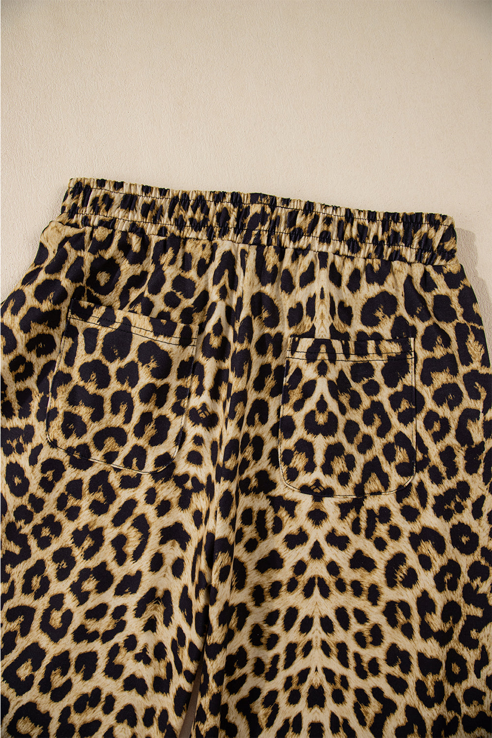 Brown Leopard Print Bow Tie Drawstring Elastic Waist Loose High Waist Pants