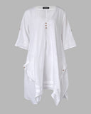 V Neck Short Sleeve Asymmetrical Button Dress with Pocket