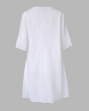 V Neck Short Sleeve Asymmetrical Button Dress with Pocket