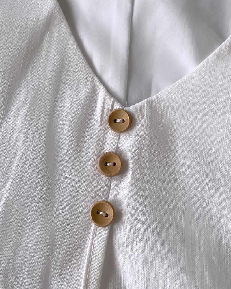 V Neck Short Sleeve Asymmetrical Button Dress with Pocket