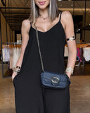 Plain Adjustable Strap Wide Leg Jumpsuit Casual Loose Fit Romper