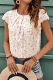 White Floral Eyelet Embroidered Puff Sleeve Notch V Neck Blouse