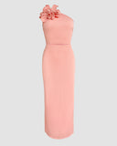 2 Pieces Outfit Flower Decor One Shoulder Crop Top and Casual Slim Fit Skirt Set