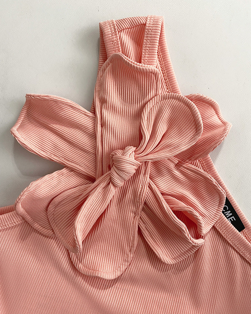 2 Pieces Outfit Flower Decor One Shoulder Crop Top and Casual Slim Fit Skirt Set