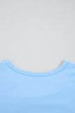 Beau Blue Floral Mesh Puff Sleeve Crew Neck Top