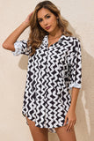 Black Stripe Print Loose Fit Open Front Beach Cover Up