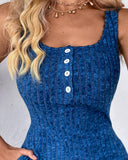 Pocket Design Ribbed Tank Dress Sleeveless Button Front Pullover Bodycon Mini Dresses