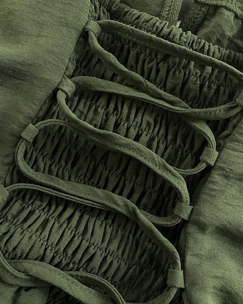 Leopard Square Neck Spaghetti Strap Romper Asymmetrical Lace up Slit Romper