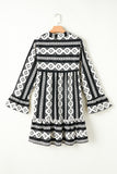 Black Boho Geometric Printed Flared Long Sleeve Mini Dress