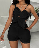 Floral Pattern Pocket Design Shirred Romper