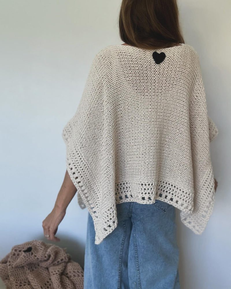 Solid Three Quarters Batwing Sleeve Hollow out Pattern Edges Casual Knit Top