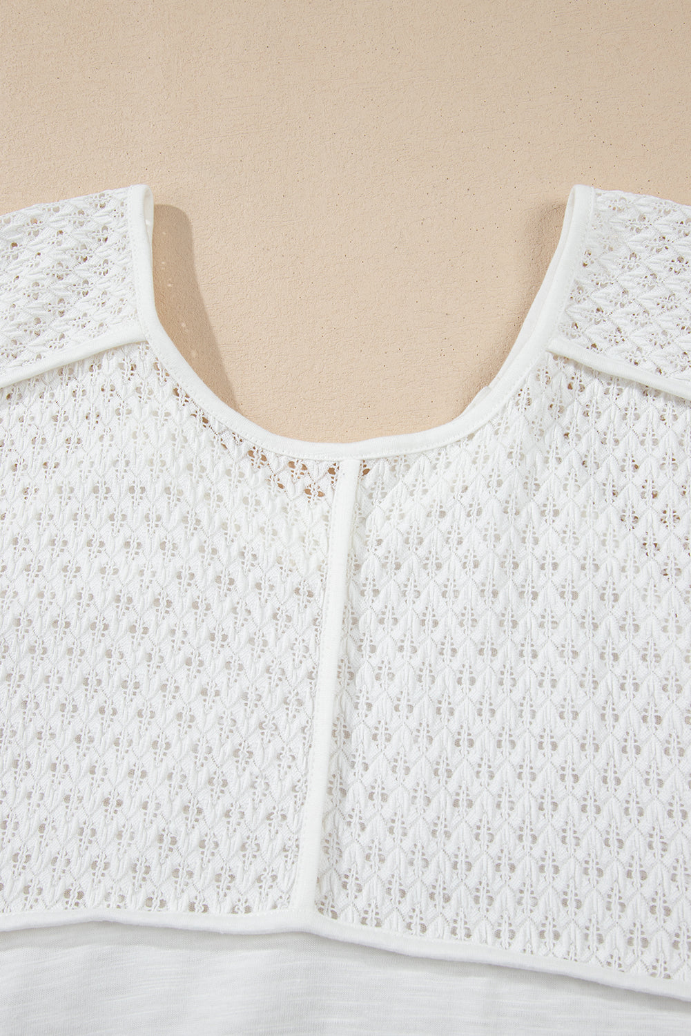 White Eyelet Patchwork High Low Hem V Neck Oversized Top