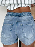 Myosotis Drawstring High Waist Distressed Denim Shorts