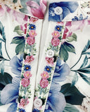 Floral Print Stand Collar Sleeveless Button Down Casual Dress Cutout Elastic Waist Back Maxi Dress