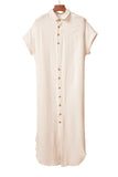 Apricot Crinkled Buttons Maxi Beach Dress with Slits