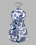 Tropical Print Halter Sleeveless Waist Romper Chic Tied Detail Backless Romper