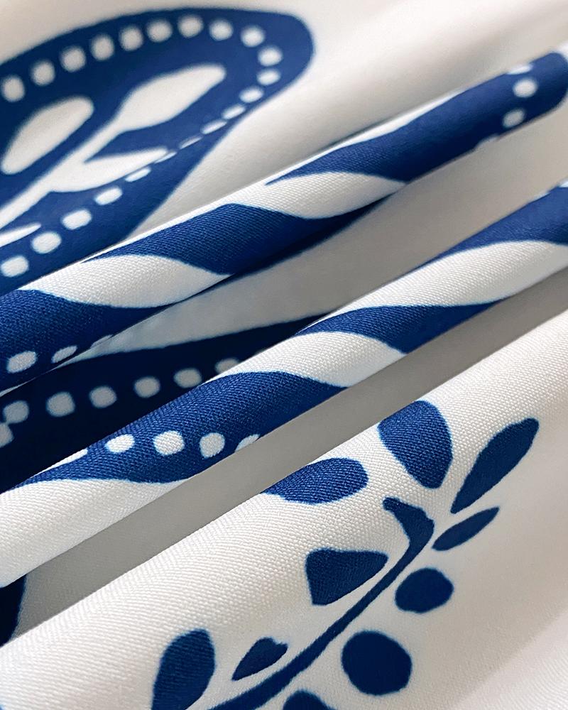 Tropical Print Halter Sleeveless Waist Romper Chic Tied Detail Backless Romper