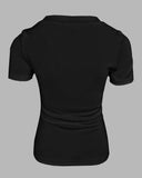 Built in Bra U neck Short Sleeve T shirt Rib knit Top