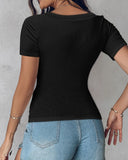 Built in Bra U neck Short Sleeve T shirt Rib knit Top