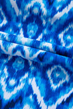Navy Blue Abstract Print Frilled Trim Spaghetti Straps Tankini Set