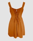 Leopard Square Neck Spaghetti Strap Romper Asymmetrical Lace up Slit Romper